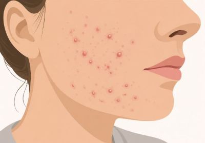 Close-up of acne-affected skin